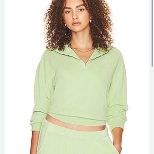 Monrow Terry Cloth Half Zip in Lettuce